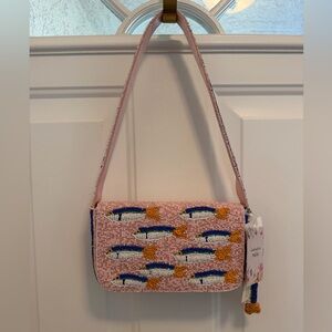 Pink Sardine Fish Beaded Shoulder Bag Handcrafted in India w Charm NWT